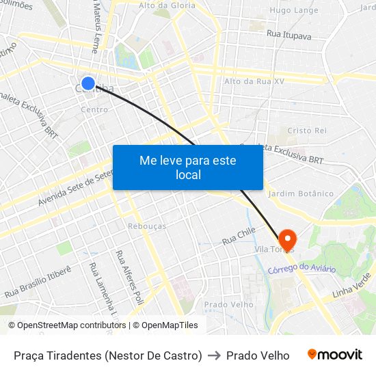 Praça Tiradentes (Nestor De Castro) to Prado Velho map