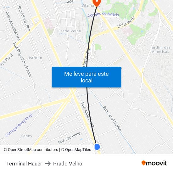 Terminal Hauer to Prado Velho map