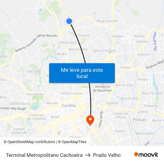 Terminal Metropolitano Cachoeira to Prado Velho map