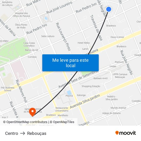 Centro to Rebouças map