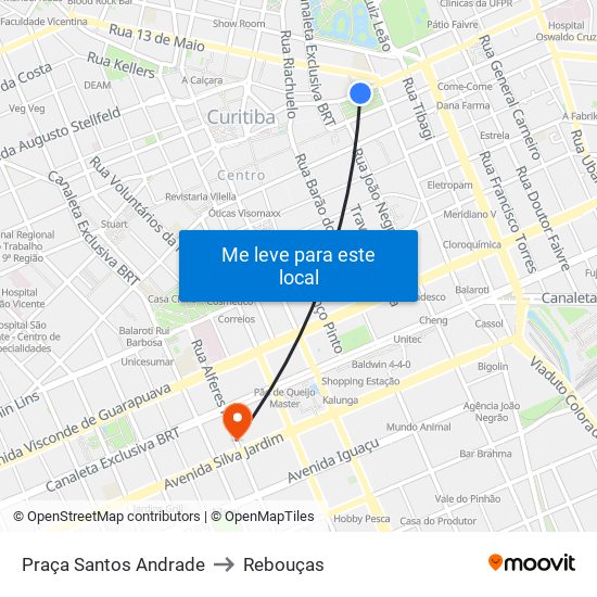 Praça Santos Andrade to Rebouças map