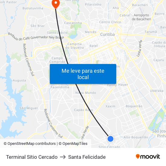 Terminal Sítio Cercado to Santa Felicidade map