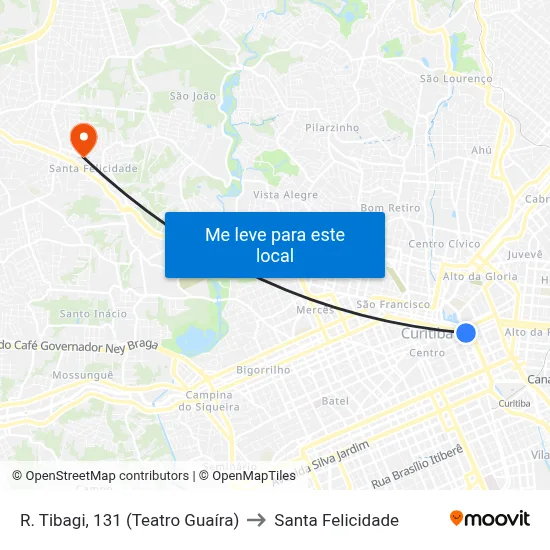 R. Tibagi, 131 (Teatro Guaíra) to Santa Felicidade map