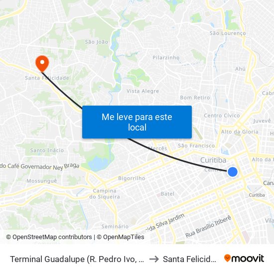 Terminal Guadalupe (R. Pedro Ivo, 955) to Santa Felicidade map