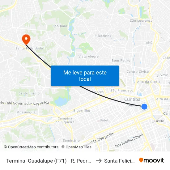 Terminal Guadalupe (F71) - R. Pedro Ivo, 955 to Santa Felicidade map