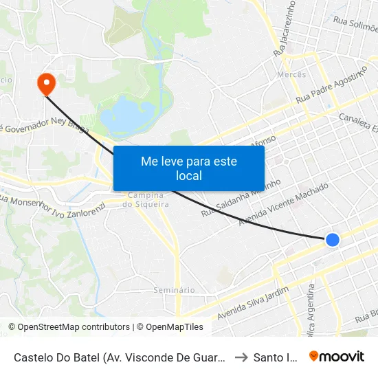 Av. Visconde de Guarapuava, 4610 (Castelo do Batel) to Santo Inácio map