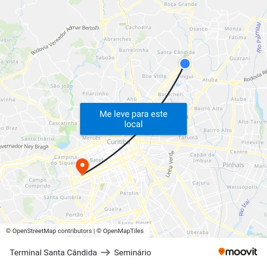 Terminal Santa Cândida to Seminário map