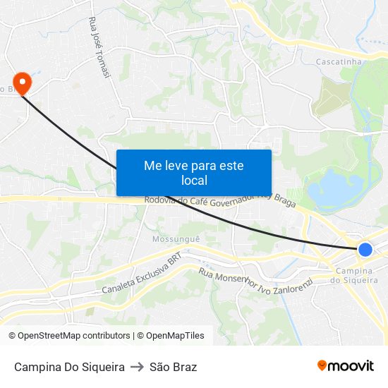 Campina Do Siqueira to São Braz map