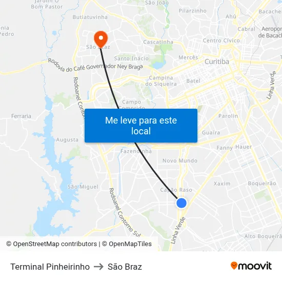 Terminal Pinheirinho to São Braz map