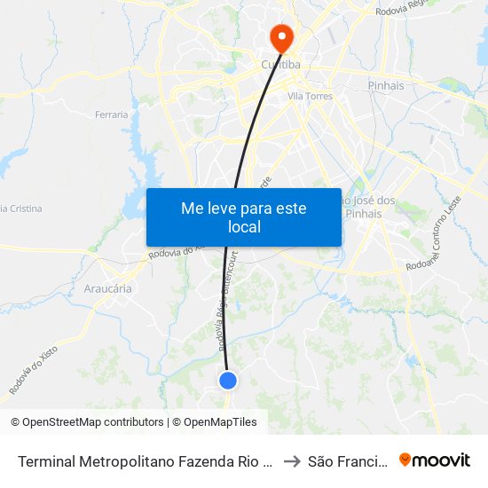 Terminal Metropolitano Fazenda Rio Grande to São Francisco map