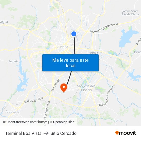 Terminal Boa Vista to Sítio Cercado map