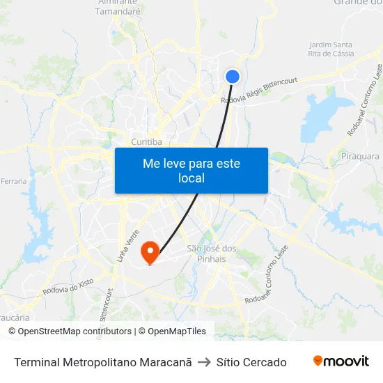 Terminal Metropolitano Maracanã to Sítio Cercado map