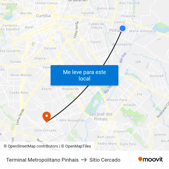 Terminal Metropolitano Pinhais to Sítio Cercado map