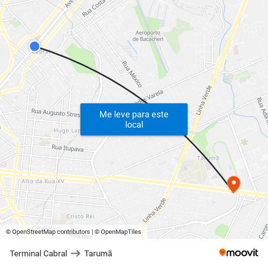 Terminal Cabral to Tarumã map