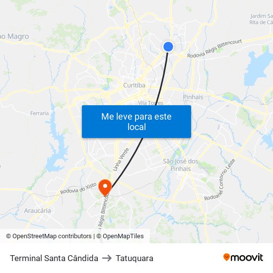 Terminal Santa Cândida to Tatuquara map