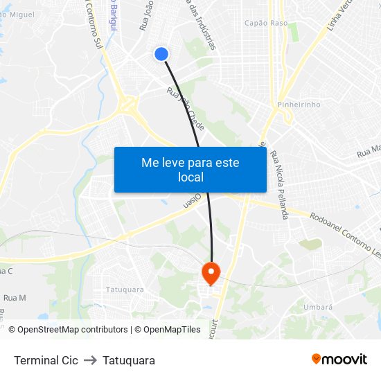 Terminal Cic to Tatuquara map