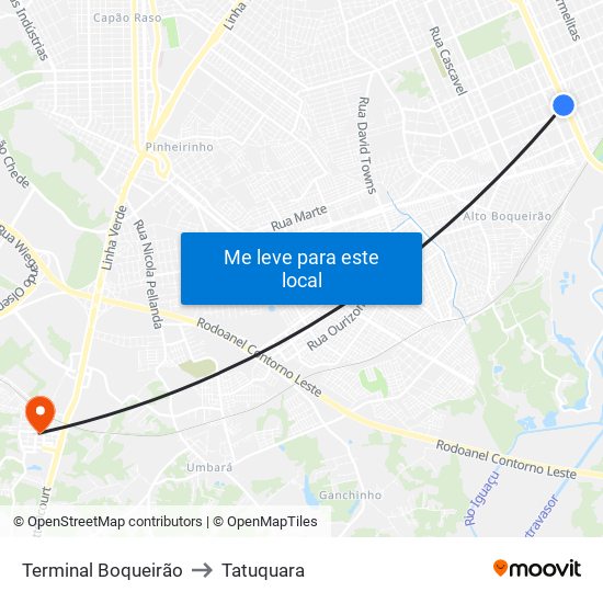 Terminal Boqueirão to Tatuquara map