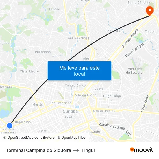 Terminal Campina do Siqueira to Tingüi map