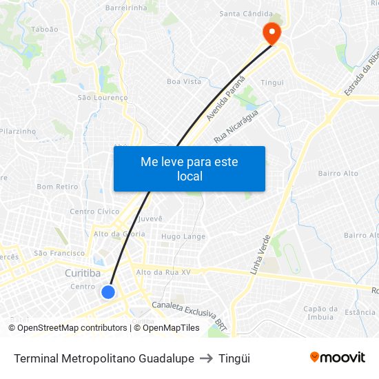 Terminal Metropolitano Guadalupe to Tingüi map