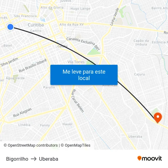 Bigorrilho to Uberaba map