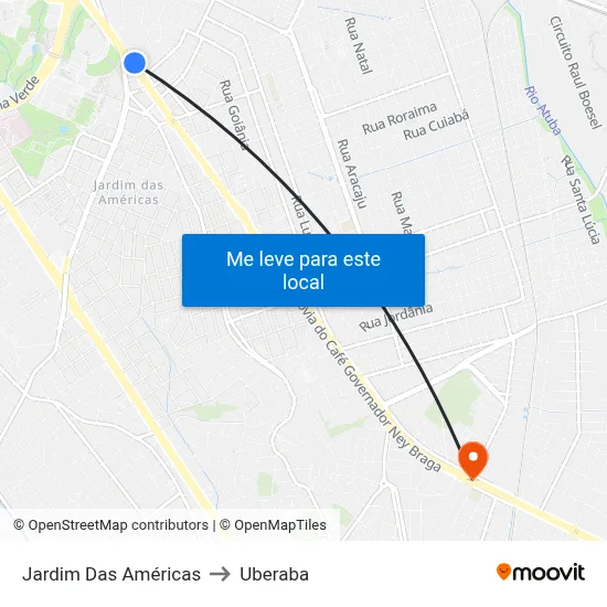 Jardim Das Américas to Uberaba map
