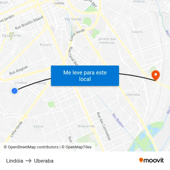 Lindóia to Uberaba map