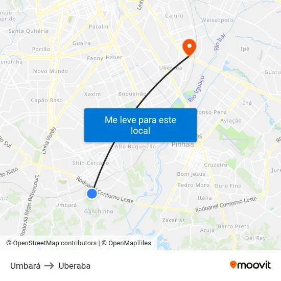 Umbará to Uberaba map
