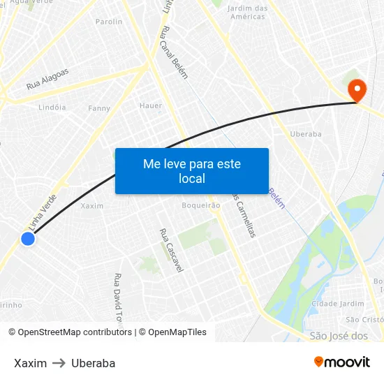 Xaxim to Uberaba map