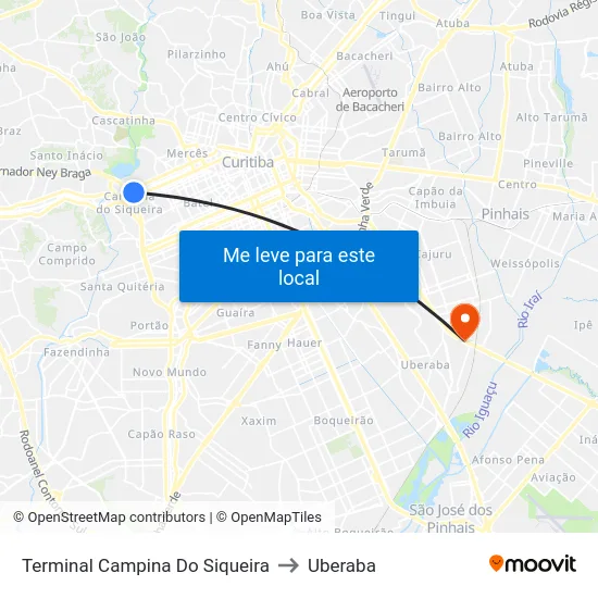 Terminal Campina Do Siqueira to Uberaba map