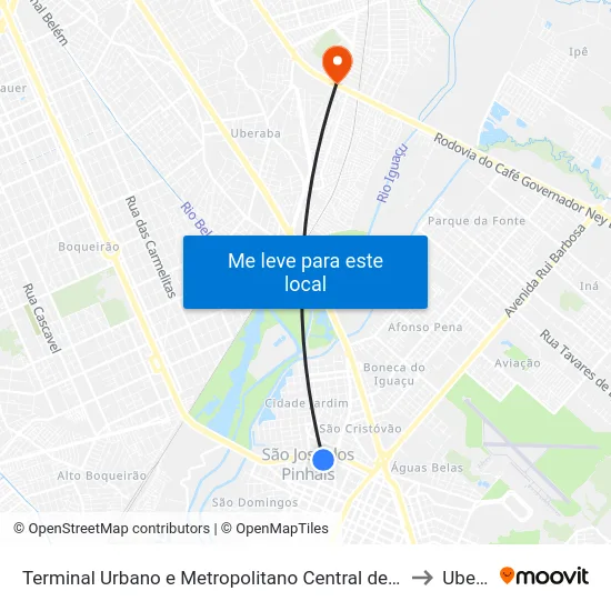 Terminal Urbano e Metropolitano Central de São José dos Pinhais to Uberaba map