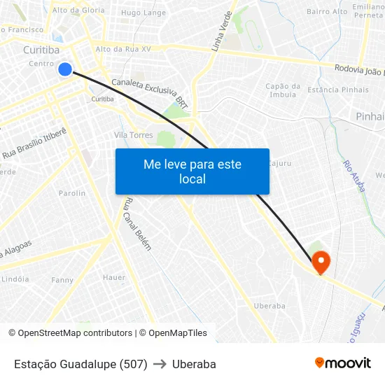 Estação Guadalupe (507) to Uberaba map