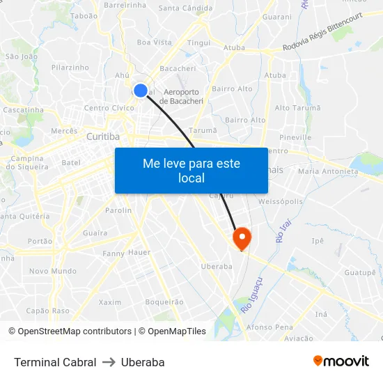 Terminal Cabral to Uberaba map
