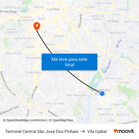 Terminal Central São José Dos Pinhais to Vila Izabel map