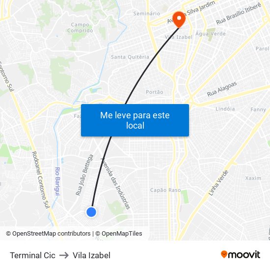 Terminal Cic to Vila Izabel map