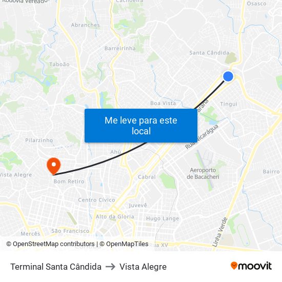 Terminal Santa Cândida to Vista Alegre map