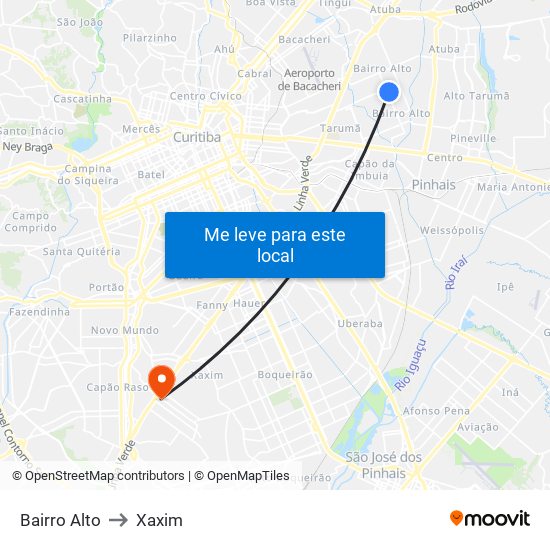 Bairro Alto to Xaxim map