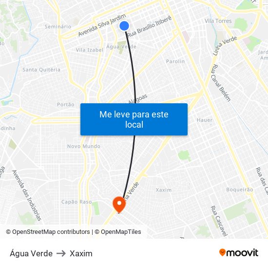 Água Verde to Xaxim map