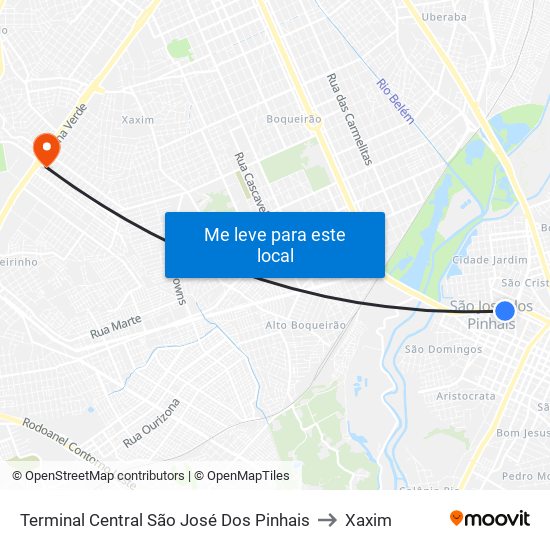 Terminal Central São José Dos Pinhais to Xaxim map