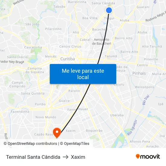 Terminal Santa Cândida to Xaxim map