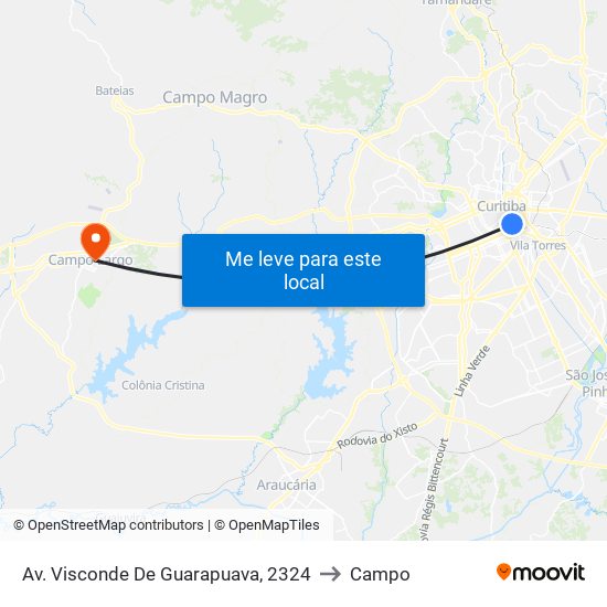Av. Visconde De Guarapuava, 2324 to Campo map