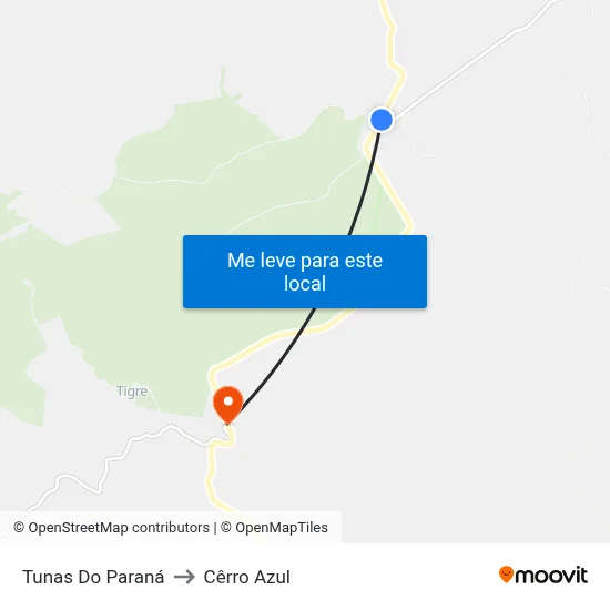 Tunas Do Paraná to Cêrro Azul map