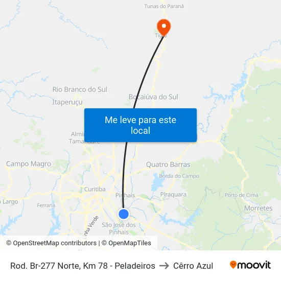 Rod. Br-277 Norte, Km 78 - Peladeiros to Cêrro Azul map