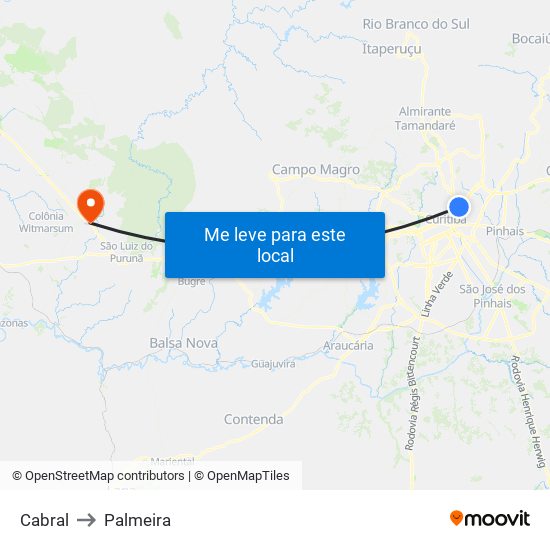 Cabral to Palmeira map