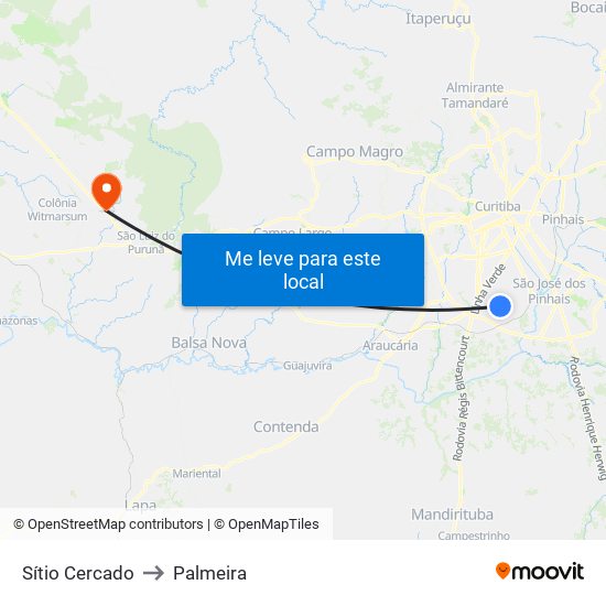 Sítio Cercado to Palmeira map