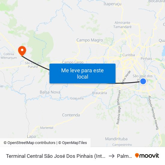 Terminal Central São José Dos Pinhais to Palmeira map