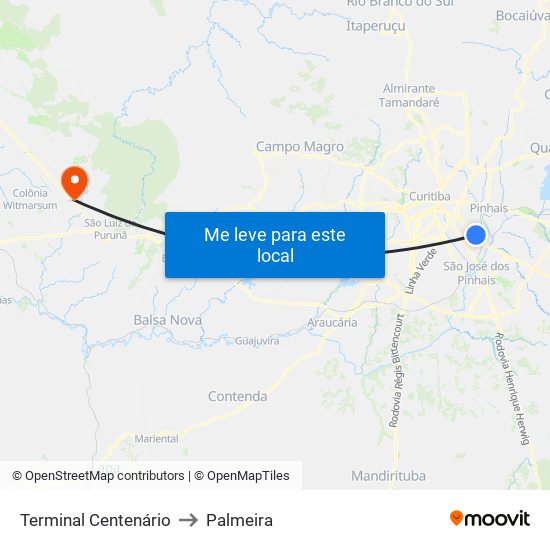 Terminal Centenário to Palmeira map