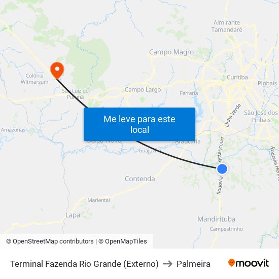 Terminal Fazenda Rio Grande (Externo) to Palmeira map