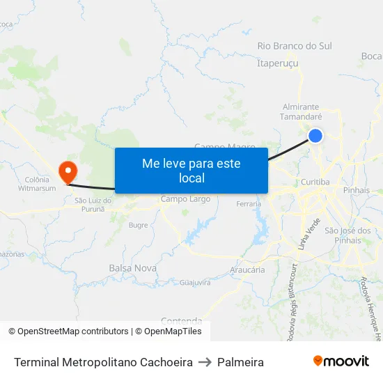 Terminal Metropolitano Cachoeira to Palmeira map