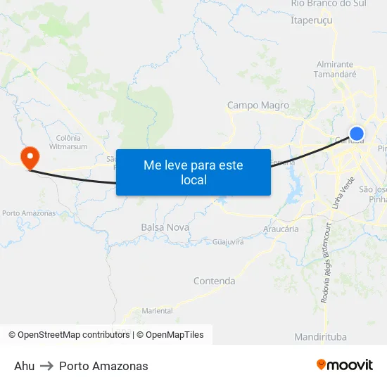 Ahu to Porto Amazonas map