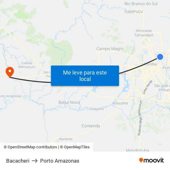 Bacacheri to Porto Amazonas map